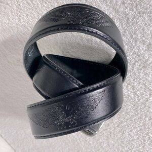 Italian Style Collection Black Eagle Embossed Leather Belt